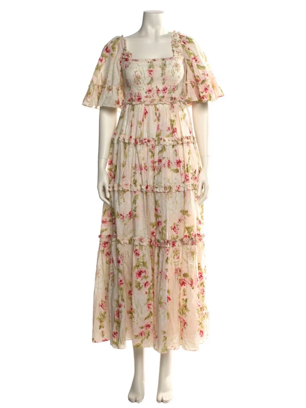 NWT Needle & Thread Ivory Maxi Dress with Pink Floral Print